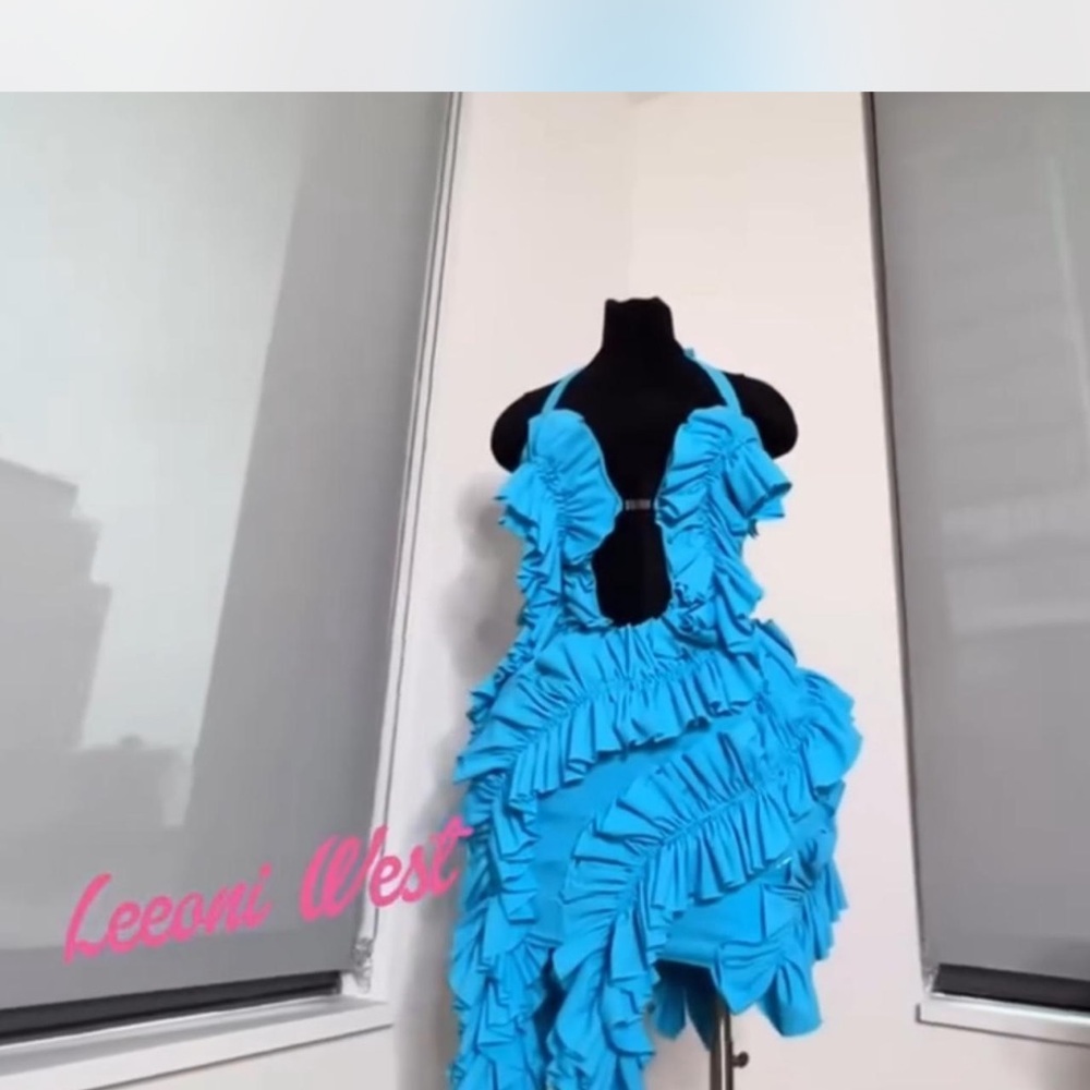 Blue Asymmetrical Ruffled High-Low Dress